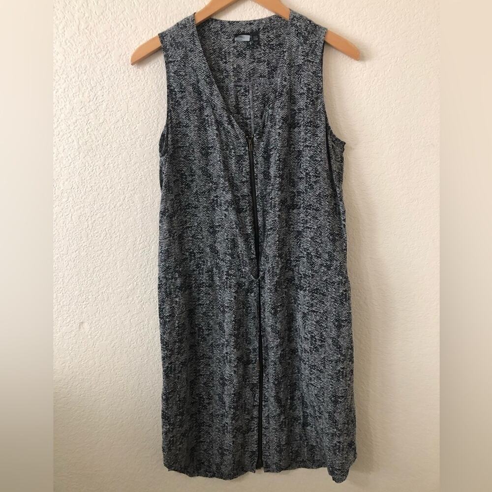 Eileen Fisher A Line Zip Up Silk Black & Gray Snake Print Dress - Size Small